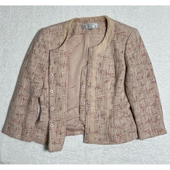 Tahari Arthur S. Levine Tweed Crop Blazer Women's 4P Pink 100% Silk Trim - Picture 4 of 17